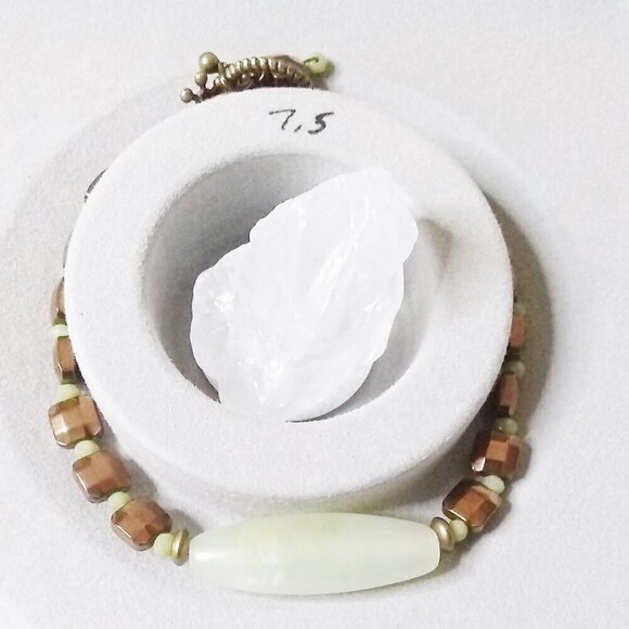 One-of-a-kind! Pale Green Jade + Bronze Tile Toggle Clasp Bracelet - Handmade! - Picture 7 of 8